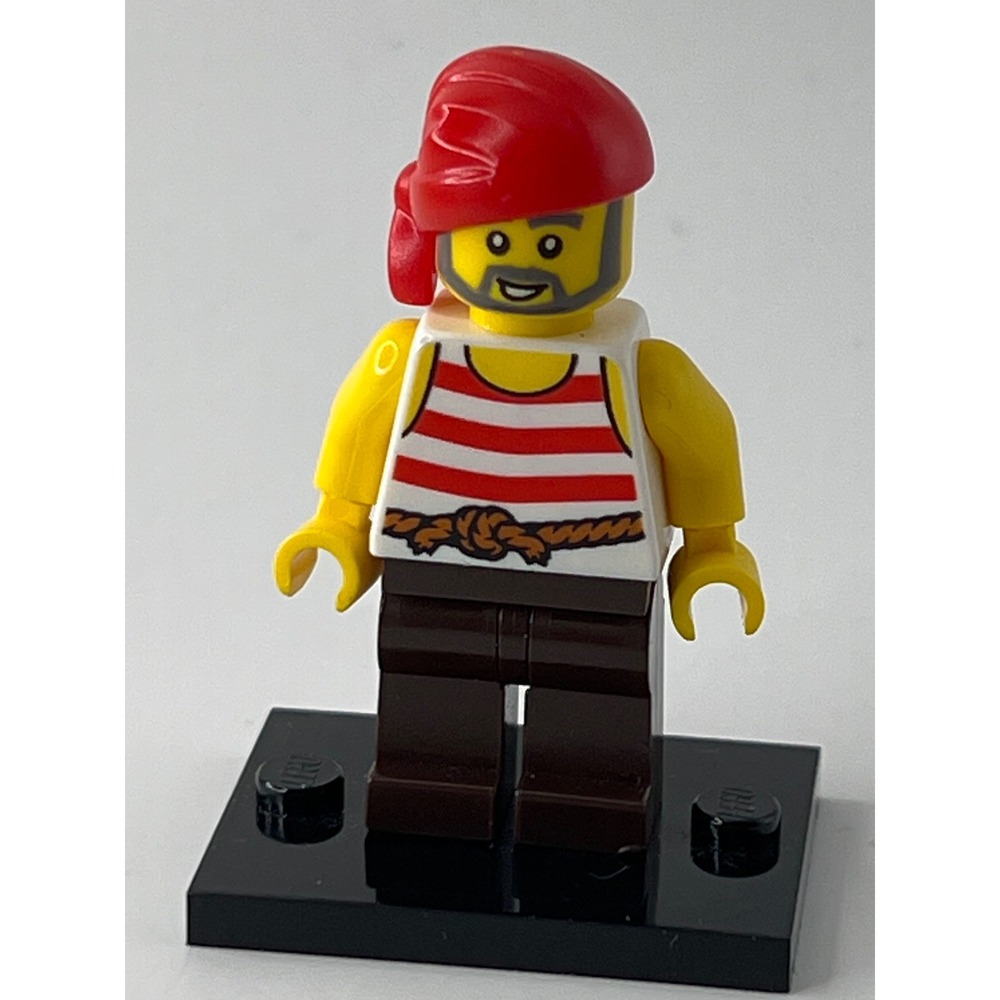 LEGO Pirate Minifigure Red White Striped Shirt Red Bandana Beard Pi179